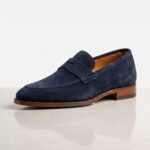 Navy Blue Suede Penny Loafer | Pure Cow Leather
