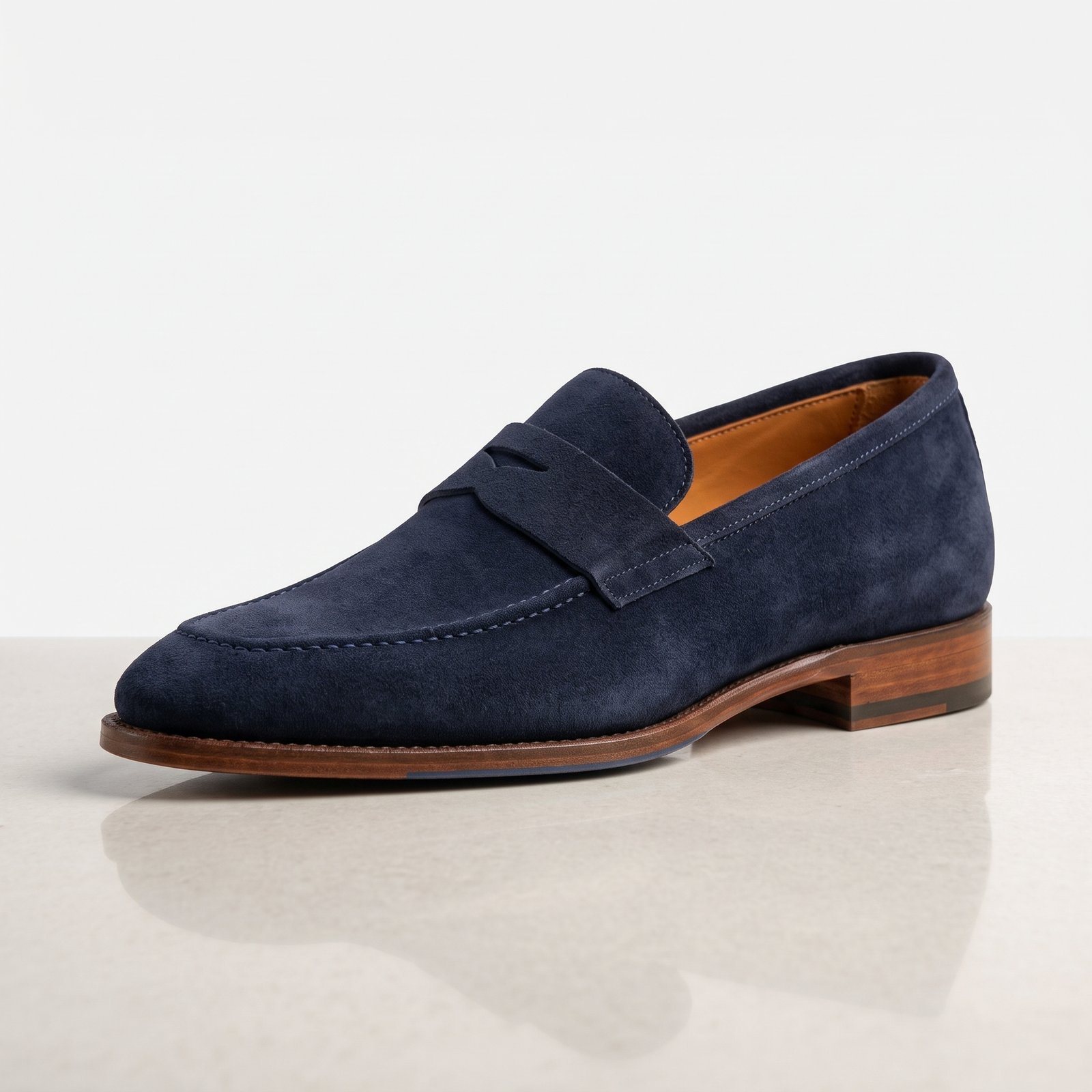 Gemini_Generated_Image_1k2961k2961k2961 Navy Blue Suede Penny Loafer | Pure Cow Leather - Image 1