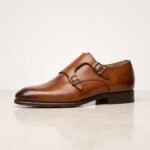 Plain Toe Double Monk Strap Shoe | Tan Pure Cow Leather