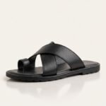 Cross Strap Toe-Ring Sandal | Black Pure Cow Leather
