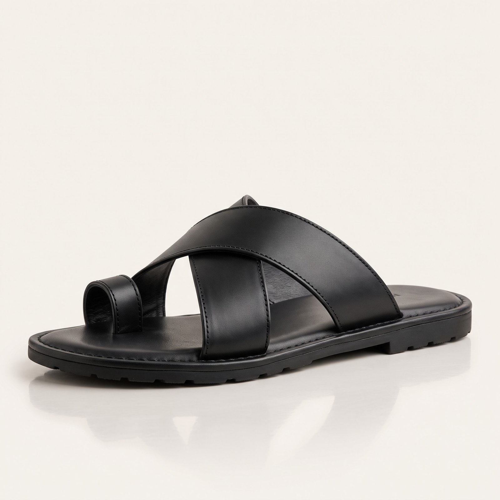 Gemini_Generated_Image_ti1t70ti1t70ti1t Cross Strap Toe-Ring Sandal | Black Pure Cow Leather - Image 1