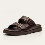 Double Buckle Slide Sandal | Dark Brown Pure Cow Leather